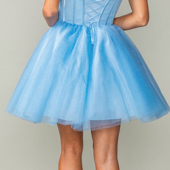 New Lilac Off The Shoulder Fit & Flare Homecoming Dress w/ Boned Bodice DQ 3394 - Picture 6 of 9